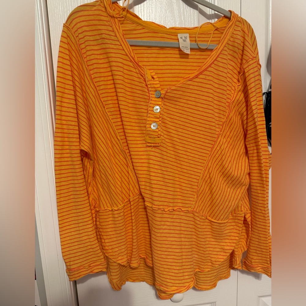 Free People Orange Striped Long Sleeve Henley